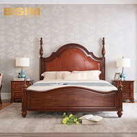 Lit King Size de Luxe Personnalisé Européen, Style Palais Américain, Ensemble de Meubles de Chambre en Bois Massif Sculpté à la Main pour Villa et Usage Domestique