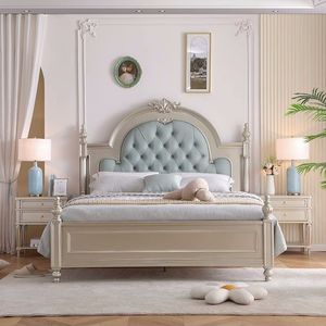 American Style Light Luxury <b>Double</b> <b>Bed</b> Solid Wood Fabric Tufted <b>Bed</b> With Storage Master Bedroom <b>Princess</b> Wedding <b>Bed</b> - Product Image 1