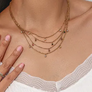 Ladies Chains Jewelry Supplier Stainless Steel 18k Gold Plated Zircon Necklaces