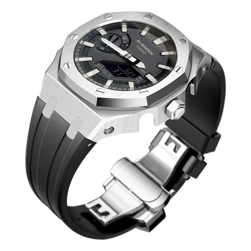 Relógio de aço inoxidável 316l, alta qualidade, 5th, modificado, luxo, borracha de metal, para casio, gshock, ga2100, estojo