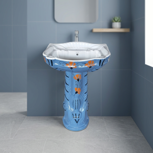 White Majesty Flower Print Ceramic Pedestal Wash Basin Set Modern Designer Bathroom Sanitary Ware - Product Image 2