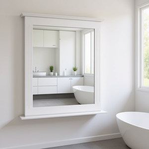 Espejo de Vanidad Rectangular para Montar en la Pared, Marco de Madera Blanca, Accesorio de Baño - Product Image 2