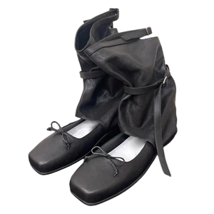 Nuevo estilo logotipo personalizado 2025 zapatos de eje suavemente plegados con lazo Casual Mary <span class=keywords><strong>Jane</strong></span> Ballet zapato mujer moda punta cuadrada botas planas - Product Image 1