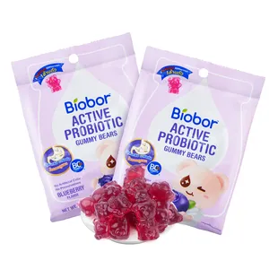 Biobor Geen Kunstmatige Kleur Geen Conserveringsmiddelen Actieve Probiotische Gummy Bears Snoepjes Gummies Met Paarse Bosbessensmaak