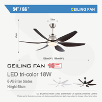 Penjualan laris kipas langit-langit Dc angin tinggi putih 66 inci 220V kipas langit-langit dalam ruangan dengan lampu Led