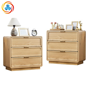 Contemporary 3-Drawer Wood Nightstand, Multiple Finishes Available, <b>Rounded</b> Corner <b>Bedside</b> <b>Table</b> with Gold Handles for Bedroom - Product Image 5