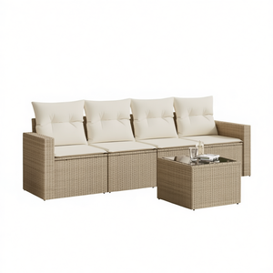 Ensemble de canapés de jardin modulaires en rotin beige, mobilier d'extérieur, 4 places, design contemporain - Product Image 1