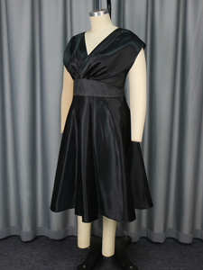 AOMEI V Neck Cap Sleeveless Summer Formal <strong>Funeral</strong> Wear <strong>Black</strong> Big Swing A-line Casual <strong>Dress</strong> - Product Image 5