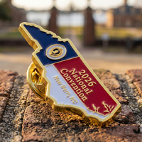 Épingles de revers en métal émaillé de haute qualité en alliage de zinc plaqué or avec logo texte personnalisé, idéales pour les souvenirs touristiques