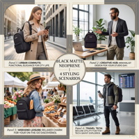 Sac à dos scolaire mini en néoprène personnalisé avec logo, noir, imperméable, léger, décontracté, avec fermeture éclair USB et RFID, vente en gros