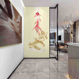Papier peint brodé Ke Hong, l'Empereur d'Or, Poisson sautant au-dessus du Portail du Dragon, Nouveau style chinois, Murale décorative pour la maison - Product Image 2