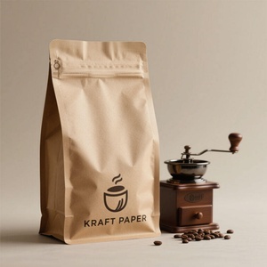 Sacs en papier kraft imprimés sur mesure à fond plat pour grains de café, emballage alimentaire en plastique avec valve, fermeture éclair et lien métallique – Fournisseur en Chine - Product Image 1