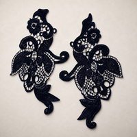 Dentelle florale soluble dans l'eau, logo brodé personnalisé en usine, appliques en dentelle noire pour robes de mariée