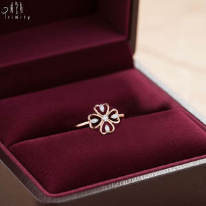 Anillo de Trébol de Cuatro Hojas Clásico de Alta Calidad al por Mayor, Joyería de Oro Rosa Sólido de 18K, Collar con Diamantes Naturales Reales, Anillo para Mujer - Product Image 4