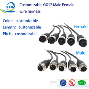 GX12 erkek dişi düz açılı Overmolded konnektör a-kodu kablo kalkanı tak - Product Image 1