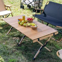 Table de camping pliante portable en bois massif de hêtre pour le camping et les pique-niques, mobilier d'extérieur
