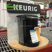 Présentoir léger en bois et acrylique pour machine à café, support promotionnel monobloc avec panneau arrière pour la vente au détail