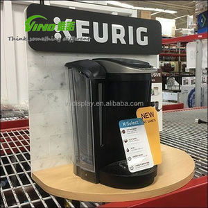 Expositor de mostrador ligero de madera y acrílico para cafeteras, soporte promocional minorista de una sola pieza con panel trasero - Product Image 6