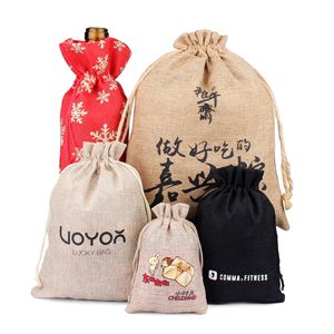Linen <b>Drawstring</b> <b>Bag</b> 20x30cm With Logo Printing For Packaging - Product Image 4