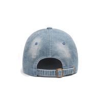 Cappellino da Baseball Moderno in Denim Lavato con Stampa Leopardata, Blu Chiaro, in Cotone, Regolabile, con Visiera Curva e Patch Ricamata, Casual, Unisex