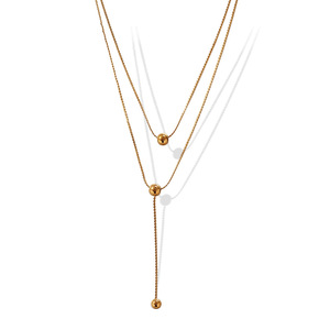 Double Layer Ball <b>Bead</b> <b>Necklace</b> Gold Stainless Steel Women's Minimalist Daily Wear Fashion Chain <b>Necklace</b> - Product Image 5