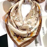 Foulard carré en satin de soie de mûrier 100% 90x90cm pour femme, imprimé monogramme vintage, luxe, pour la tête, le cou, les cheveux, bandana, châle, cadeau élégant