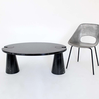 KUMUSI FURNITURE Table basse en marbre naturel noir et blanc de style italien Table basse ovale pour salon Table basse pour thé