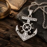 Collier Pendentif Ancrage Nautique Vintage Personnalisé en Acier Inoxydable 316L, Bijou Sculpté Style Pirate Biker Punk, Argent Vieilli
