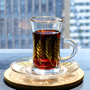 Bộ tách trà thủy tinh kiểu Thổ Nhĩ Kỳ hiện đại cổ điển mạ vàng thiết kế tùy chỉnh - Product Image 6