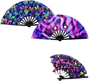 Uv Large Rave Folding Hand <b>Fans</b> Bamboo Ribs for Rainbow <b>Handheld</b> <b>Fan</b> With Fabric Case - Product Image 1