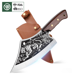 Coup de Hache de Boucher Bochen à Pleine Soie Forgé Robuste pour Hacher, Poignée en Bois, Couteau de Boucher à Motif pour Cuisine, Hachoir à Viande, Fourreau en Cuir - Product Image 1