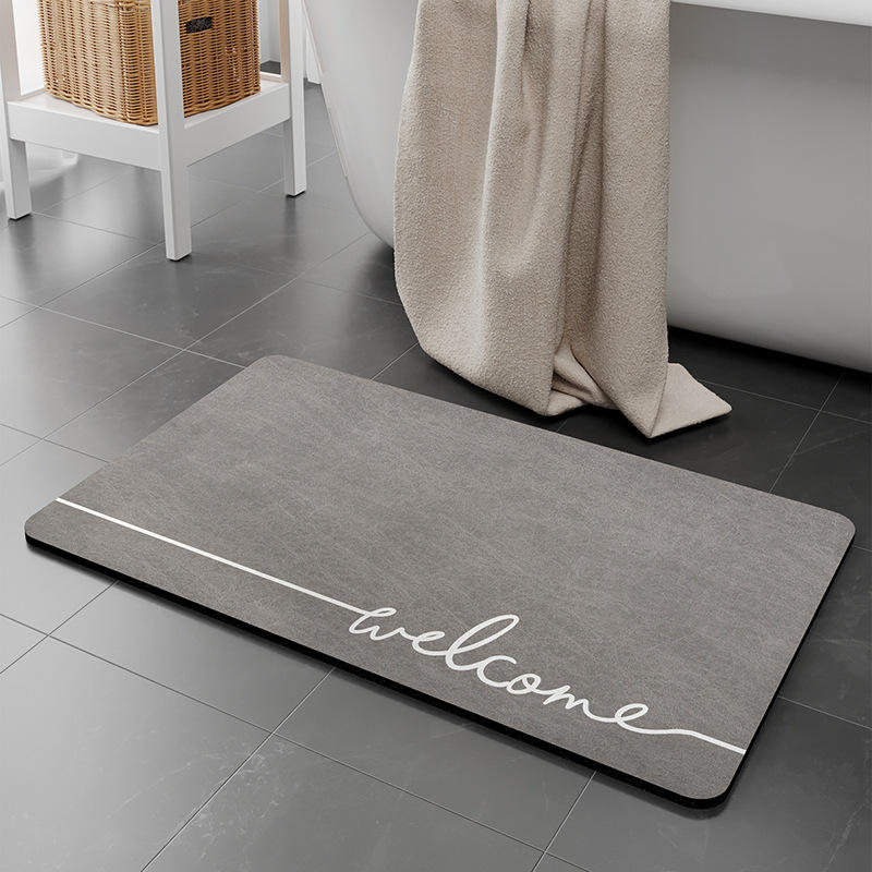 Tapis de salle de bain en polaire arc-en-ciel - Lettre Gris