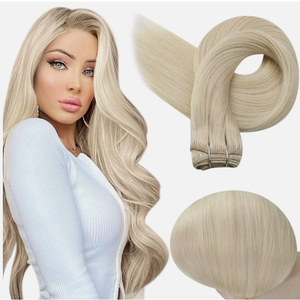 Extensions de cheveux humains blond platine longues à clipser, ensemble complet pour la tête, cheveux Remy, densité 100 %, taille personnalisable - Product Image 1
