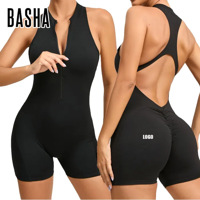 Bashasports yüksek kalite tek parça Bodysuit kadın tulum tulum Biker kısa tek parça kadınlar Bodycon Yoga tulum