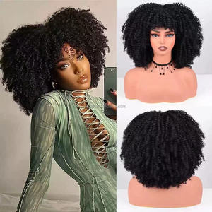 Perruques Courtes <span class=keywords><strong>Afro</strong></span> Frisées Synthétiques avec Frange, Sans Colle, pour Cosplay, pour Femmes Noires, Résistantes à la Chaleur - Product Image 4