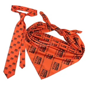 Gravata oficial masculina de poliéster laranja, lenço de cowboy e gravata com estampa de desenho personalizado