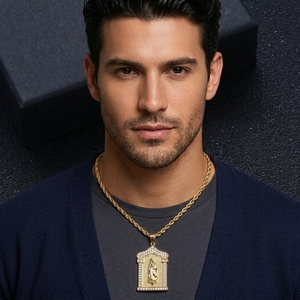 SN254 Collar de Acero Inoxidable Chapado en Oro con Cristales Brillantes y Colgante de María Cristiana, Joyería Hip Hop <span class=keywords><strong>para</strong></span> Hombres y <span class=keywords><strong>Mujeres</strong></span>, Regalo <span class=keywords><strong>para</strong></span> Fiestas - Product Image 2