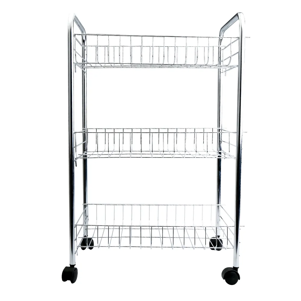 Carrito de almacenamiento rodante de 3 niveles, cesta de almacenamiento de  frutas y verduras con asa, carrito de metal para cocina, sala de estar