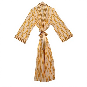 Peignoir Kimono d'été décontracté pour femme, 100 % coton, manches longues, col en V, longueur intégrale, en tissu non tissé doux - Product Image 3