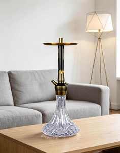 Gold Black Glass <b>Hookah</b> Modern Shisha <b>Pipe</b> Transparent Base Metal Stand Lounge Bar Use - Product Image 2