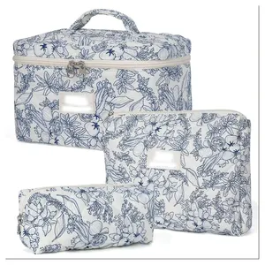 Grande borsa da toilette trapuntata per il trucco coquette estetica da viaggio borse cosmetiche motivo floreale beauty pouch custom