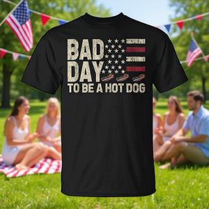 Camiseta con diseño patriótico del 4 de julio, Bad Day To Be A Hot Dog, con bandera de Estados Unidos - Product Image 3