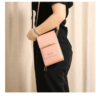 Tas selempang PU wanita, dompet kecil ritsleting, kartu foto kunci, layar sentuh kompatibilitas ponsel