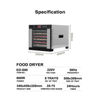 8 Trays Roestvrijstalen Kleine Voedseldehydrator Fruit-En Groentedroger Vleesdroogoven Mini-Droger