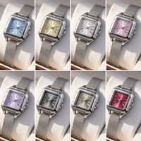 Montres pour femmes W280 2026 carrées en gros avec logo personnalisé, bracelet en maille, boucle argentée rose