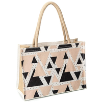 Sac fourre-tout en toile de jute écologique et imprimé triangulaire, avec poignée en ruban de coton