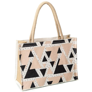 Sac fourre-tout en toile de jute écologique et imprimé triangulaire, avec poignée en ruban de coton - Product Image 1