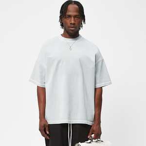 <span class=keywords><strong>T</strong></span>-<span class=keywords><strong>shirt</strong></span> ample en coton épais pour hommes, <span class=keywords><strong>bleu</strong></span> <span class=keywords><strong>marine</strong></span>, mode estivale avec tissu éponge personnalisé avec logo imprimé - Product Image 2