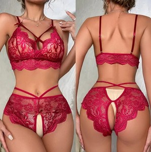 Yeni tedarik zarif kadın tanrıça Bikini takım kısa göbek v yaka dantel dekorasyon işık kontrolü yarım fişleri seks iç çamaşırı - Product Image 4