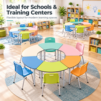 Ensemble de table et de chaises de classe en métal modulaire avec un aménagement flexible, design minimaliste durable pour l'apprentissage collaboratif